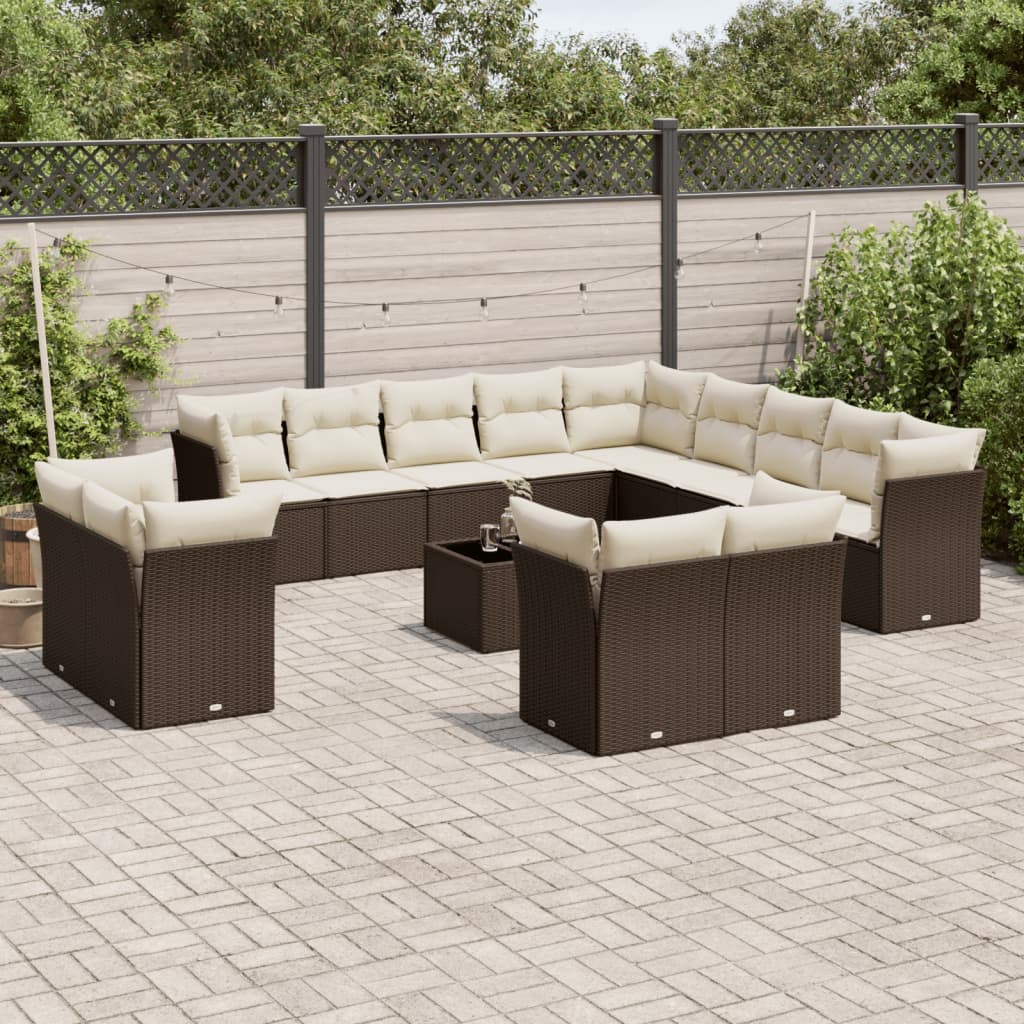Soffgrupp För Trädgården Med Dynor 13 Delar Beige Konstrotting