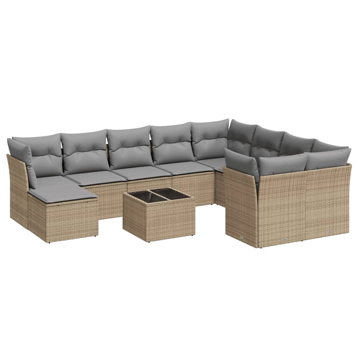 Loungegrupp För Trädgården M. Dynor 11 Delar Beige Konstrotting