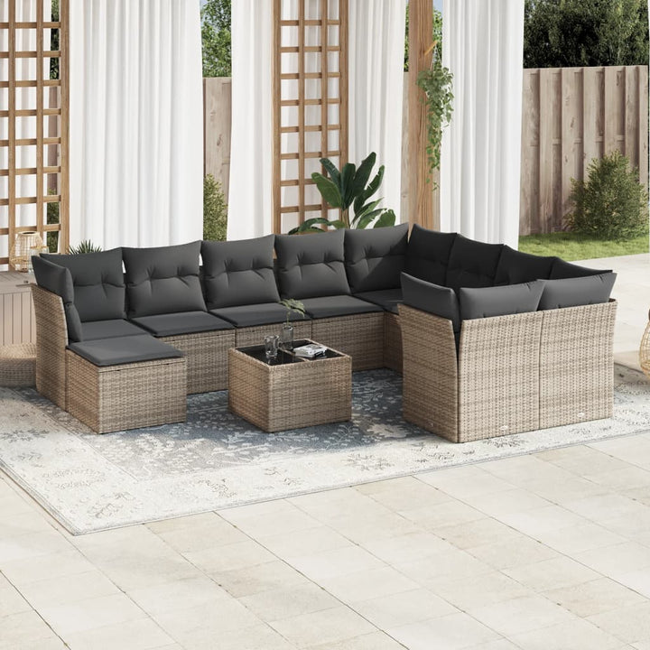 Loungegrupp För Trädgården M. Dynor 11 Delar Beige Konstrotting