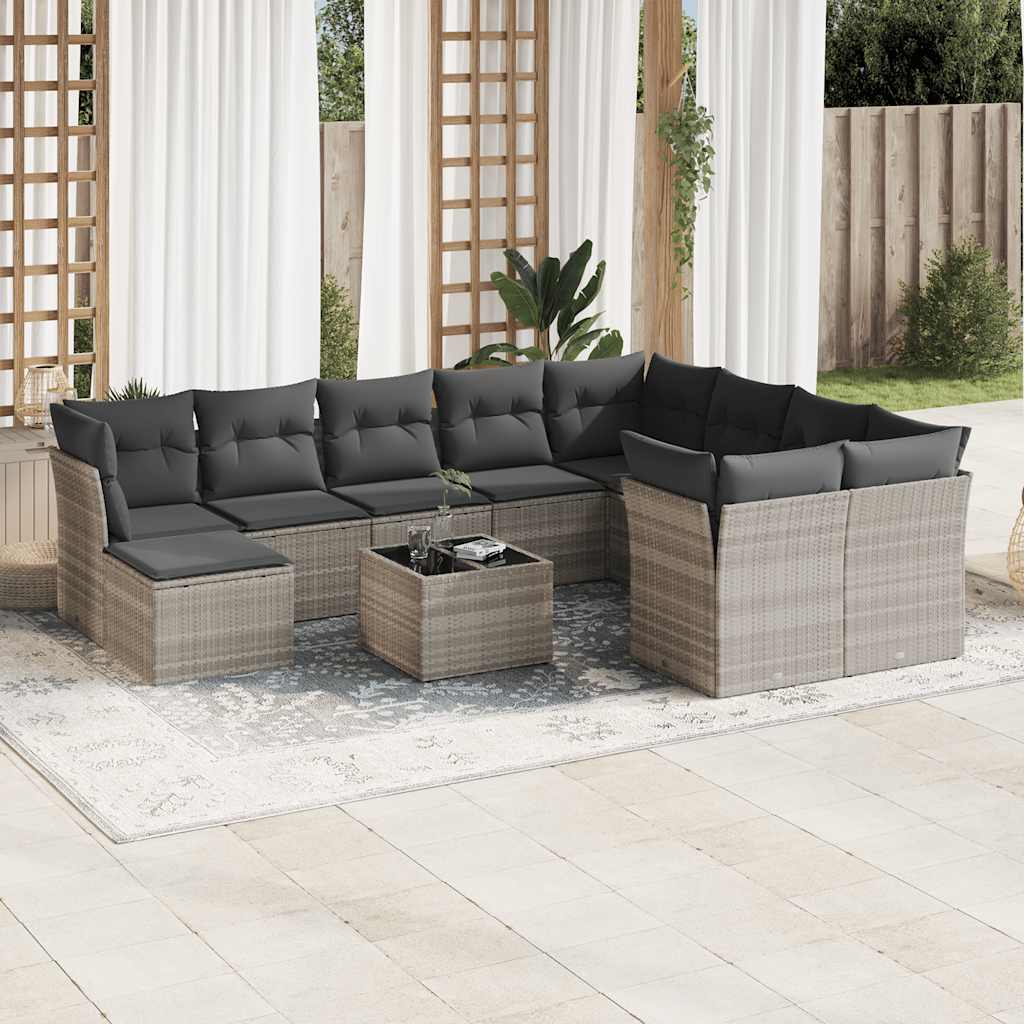 Loungegrupp För Trädgården M. Dynor 11 Delar Beige Konstrotting