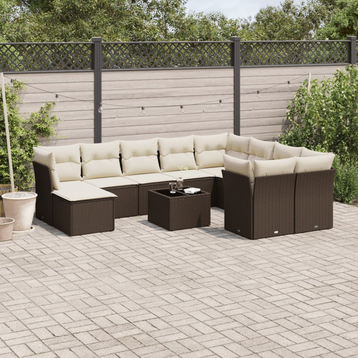 Loungegrupp För Trädgården M. Dynor 11 Delar Beige Konstrotting