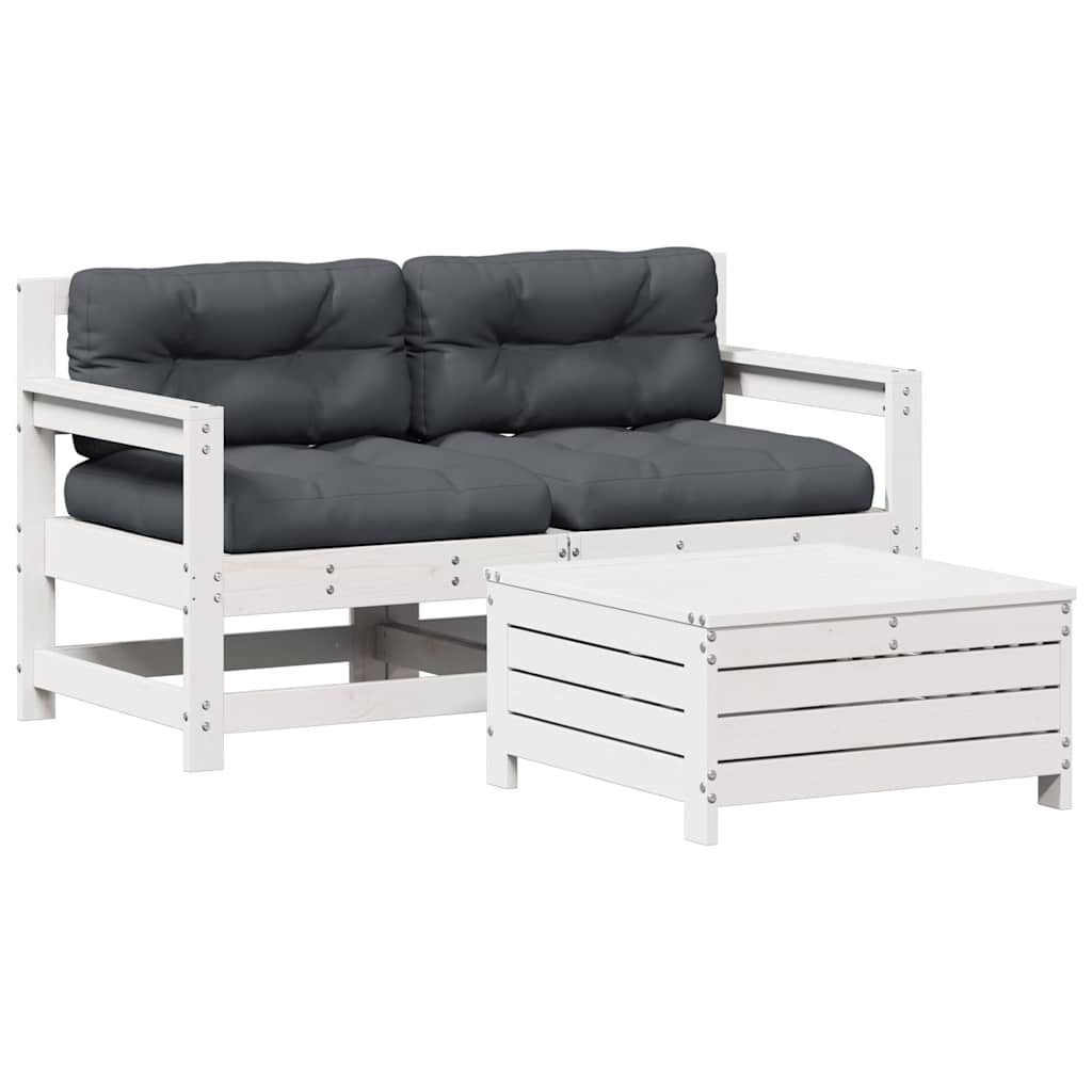 Loungegrupp Med Dynor 3 Delar Vit Massiv Furu
