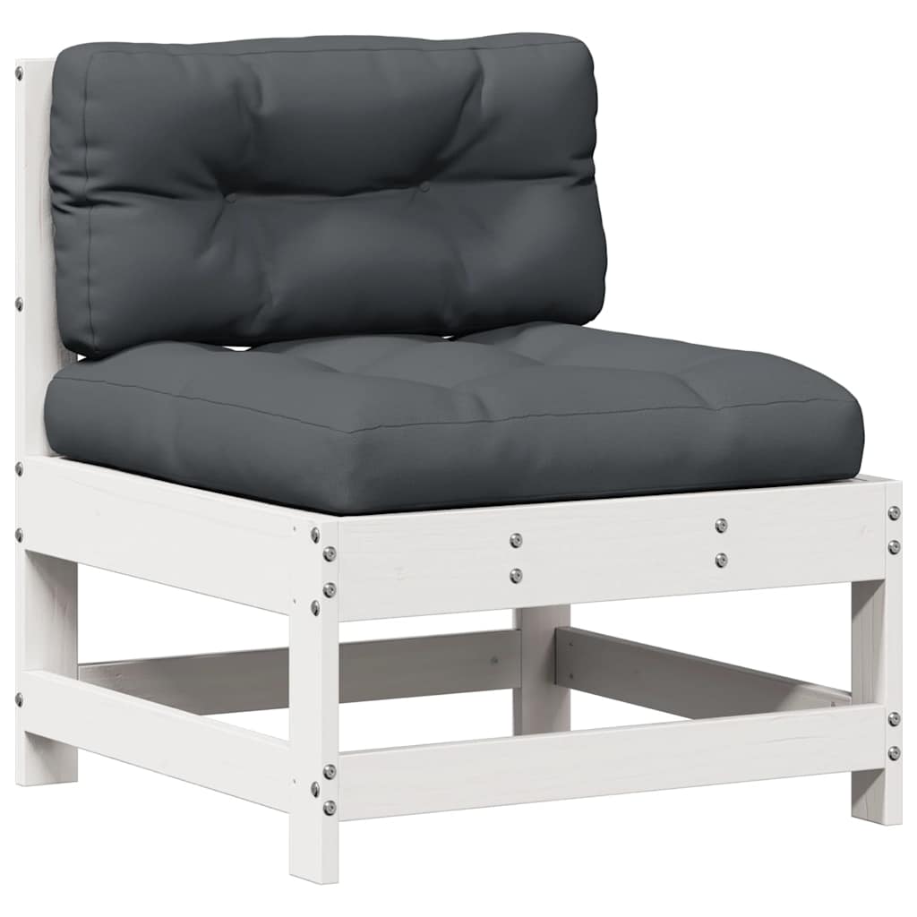 Loungegrupp Med Dynor 7 Delar Vit Massiv Furu