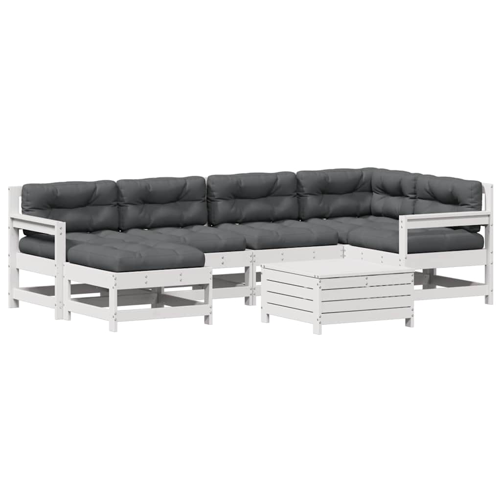 Loungegrupp Med Dynor 7 Delar Vit Massiv Furu