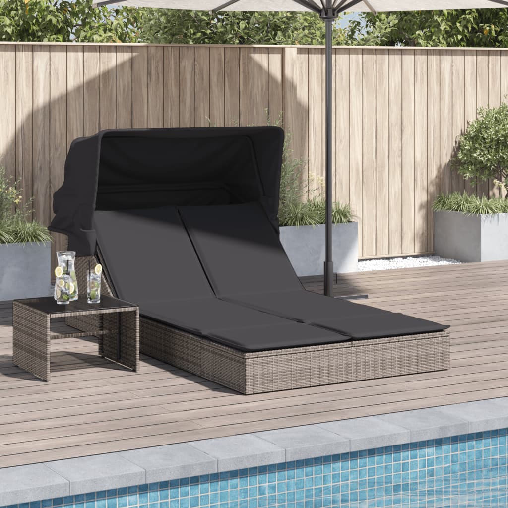 Dubbel Solsäng Med Tak Och Dynor Konstrotting