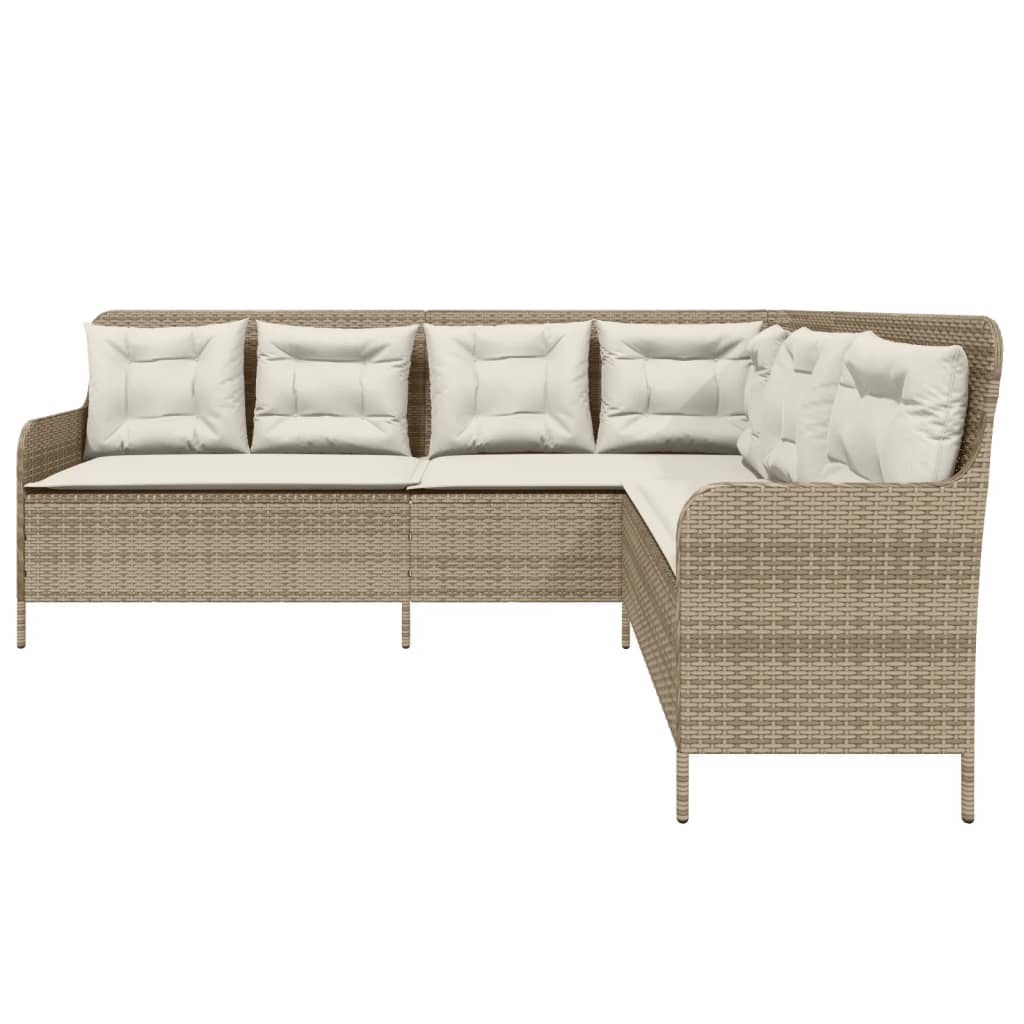 Trädgårdssoffa Med Dynor L-Formad Beige Konstrotting