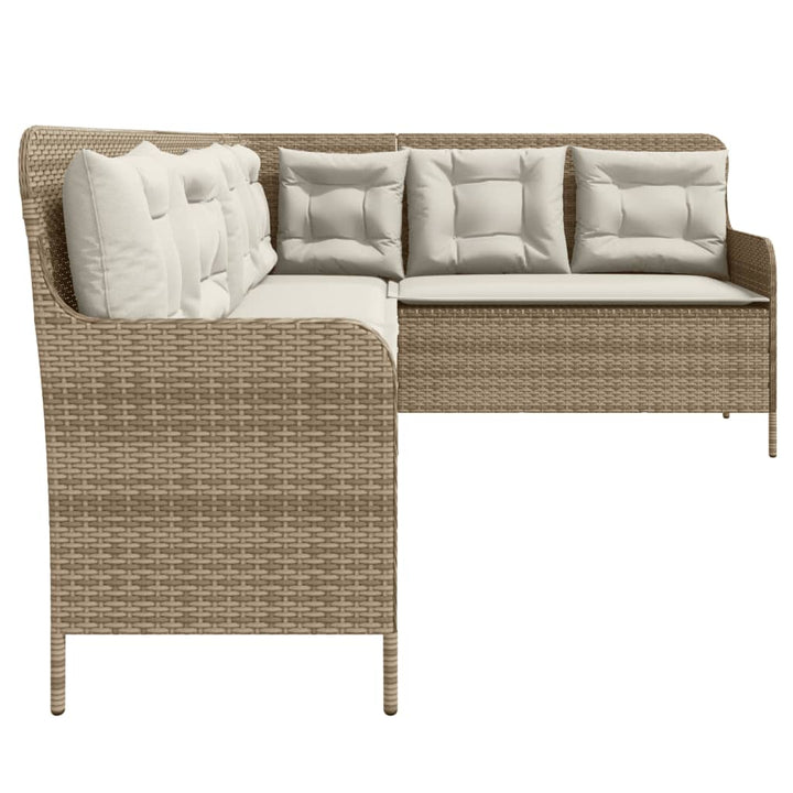 Trädgårdssoffa Med Dynor L-Formad Beige Konstrotting