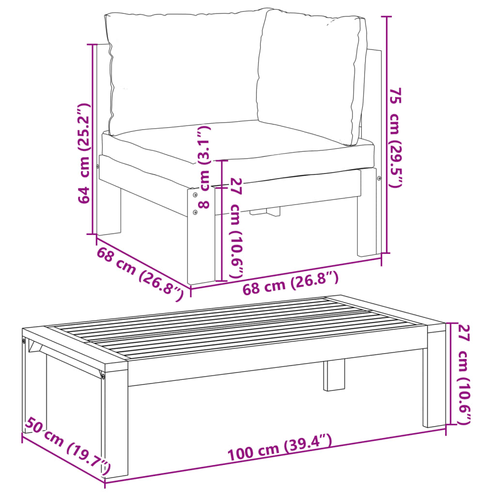 Loungeset Med Dynor 4 Delar Massivt Akaciaträ