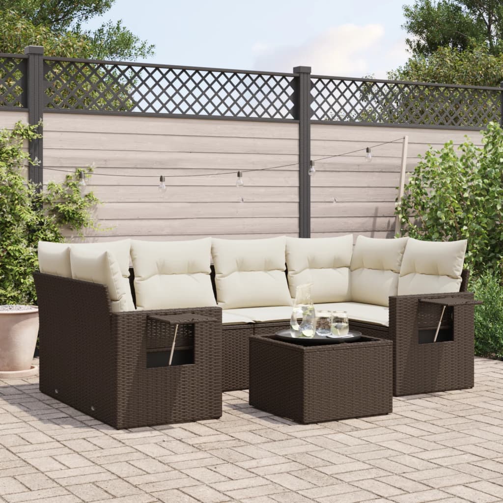 Soffgrupp För Trädgården Med Dynor 7 Delar Svart Konstrotting