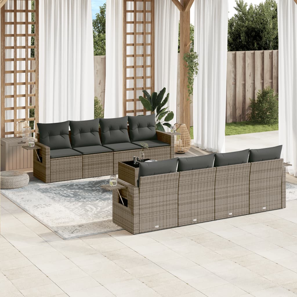 Soffgrupp För Trädgården Med Dynor 9 Delar Beige Konstrotting