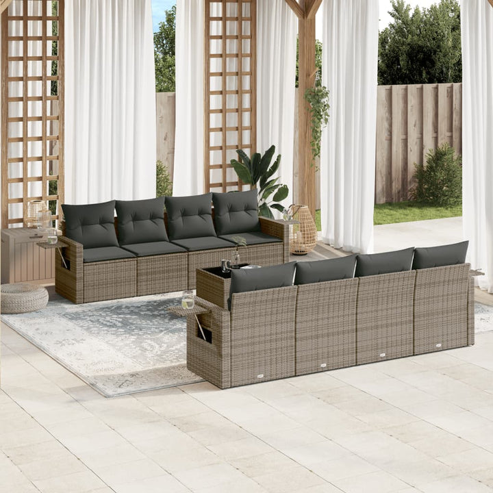 Soffgrupp För Trädgården Med Dynor 9 Delar Beige Konstrotting