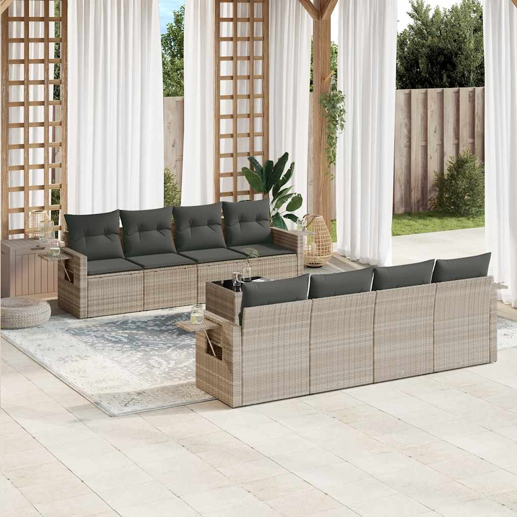Soffgrupp För Trädgården Med Dynor 9 Delar Beige Konstrotting