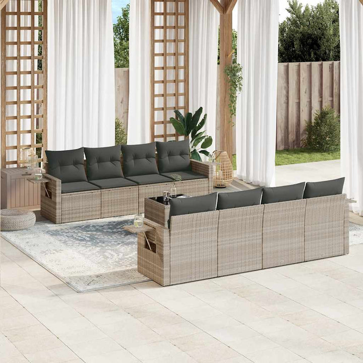 Soffgrupp För Trädgården Med Dynor 9 Delar Beige Konstrotting