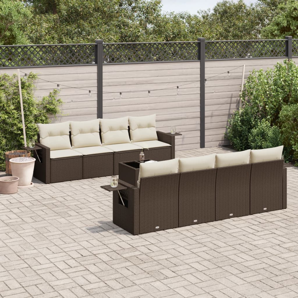 Soffgrupp För Trädgården Med Dynor 9 Delar Beige Konstrotting