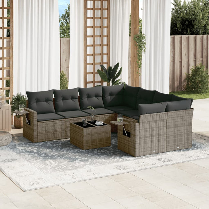 Soffgrupp För Trädgården Med Dynor 9 Delar Beige Konstrotting