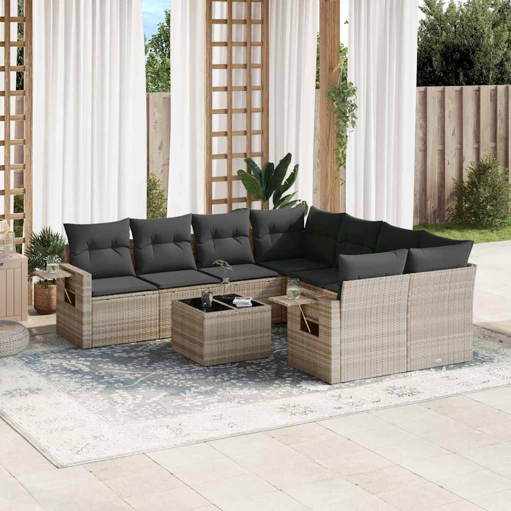 Soffgrupp För Trädgården Med Dynor 9 Delar Beige Konstrotting