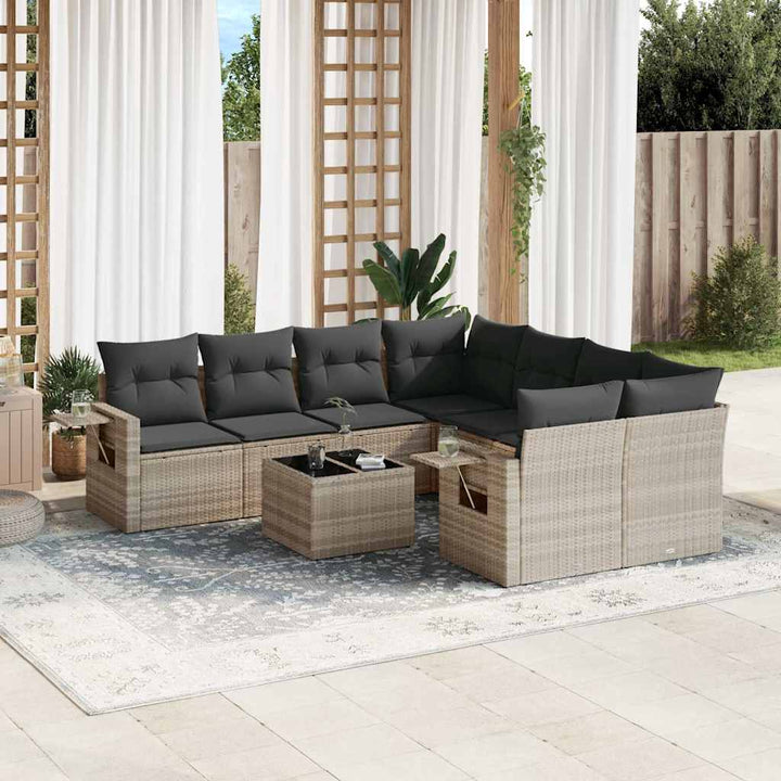 Soffgrupp För Trädgården Med Dynor 9 Delar Beige Konstrotting