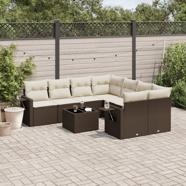 Soffgrupp För Trädgården Med Dynor 9 Delar Beige Konstrotting