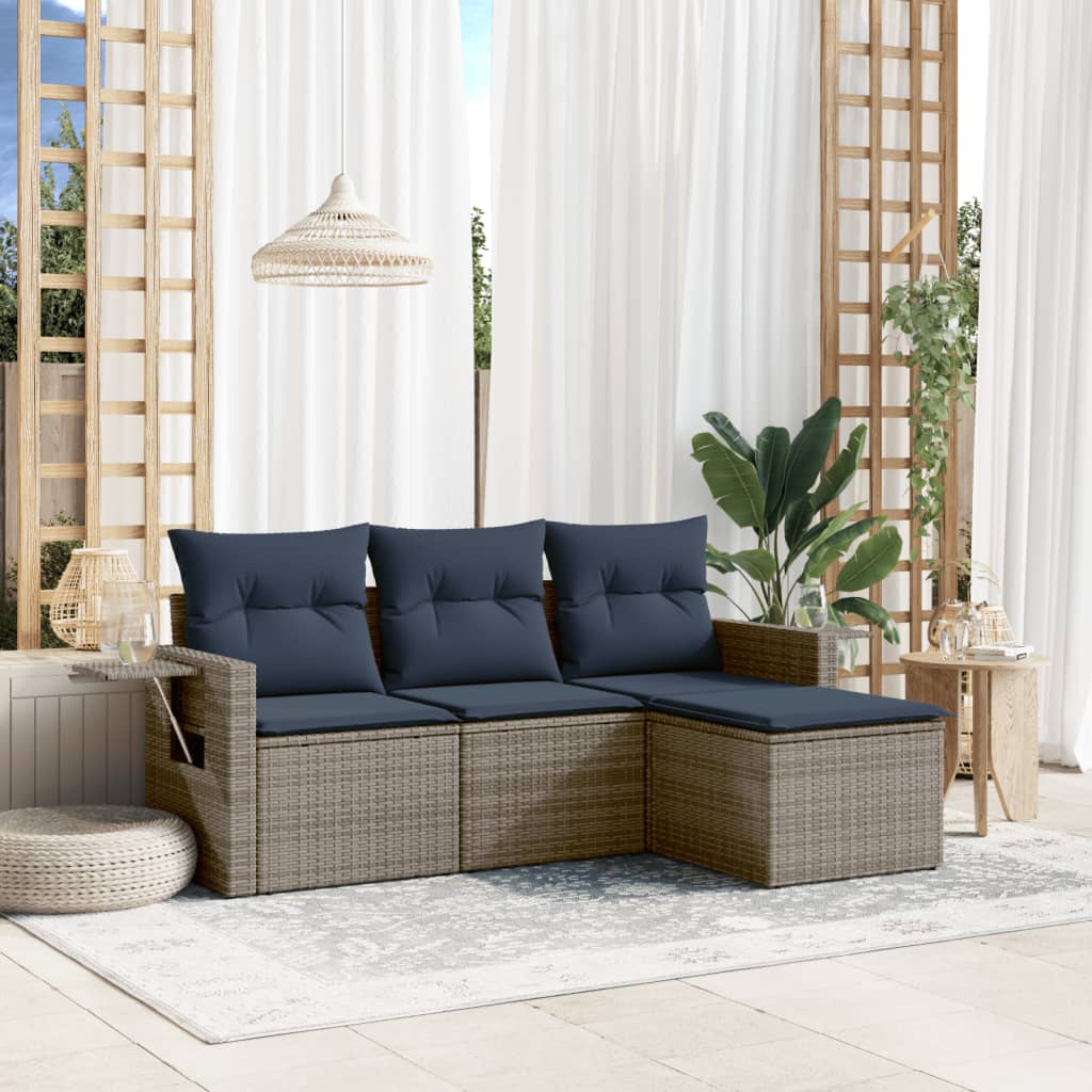 4 Delar Trädgårdssoffgrupp Med Dynor Brun Polyrotting