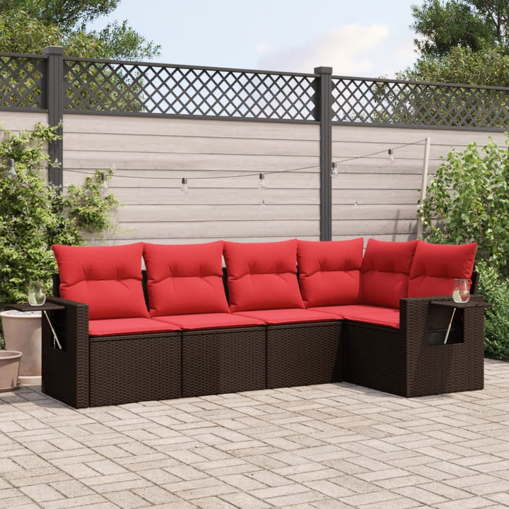 6 Delar Trädgårdssoffgrupp Med Dynor Brun Polyrotting