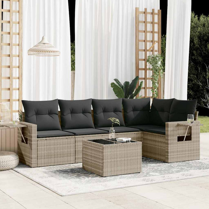 Soffgrupp För Trädgården Med Dynor 6 Delar Beige Konstrotting