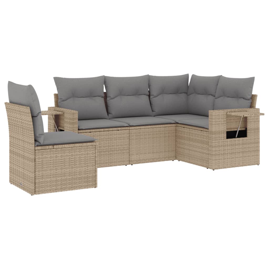Soffgrupp För Trädgården Med Dynor 5 Delar Beige Konstrotting