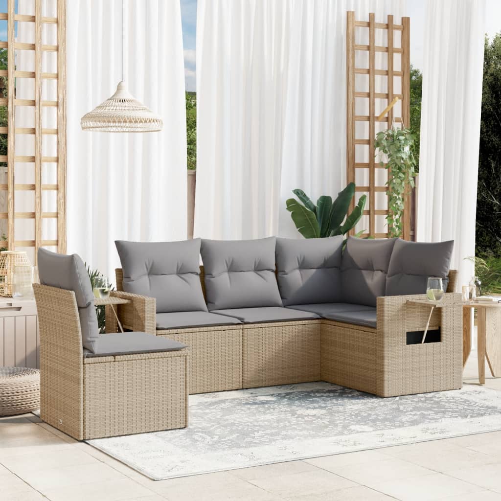 Soffgrupp För Trädgården Med Dynor 5 Delar Beige Konstrotting