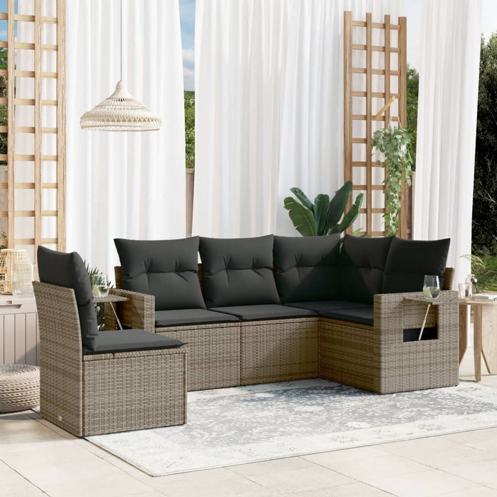 Soffgrupp För Trädgården Med Dynor 5 Delar Beige Konstrotting