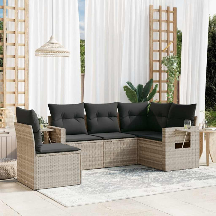 Soffgrupp För Trädgården Med Dynor 5 Delar Beige Konstrotting