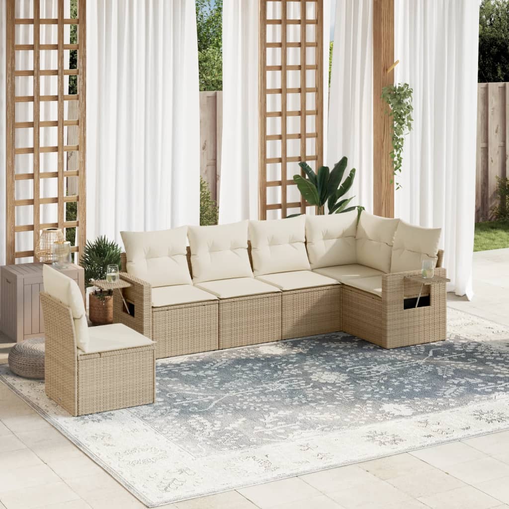 Matgrupp För Trädgården Med Dynor 7 Delar Beige Konstrotting