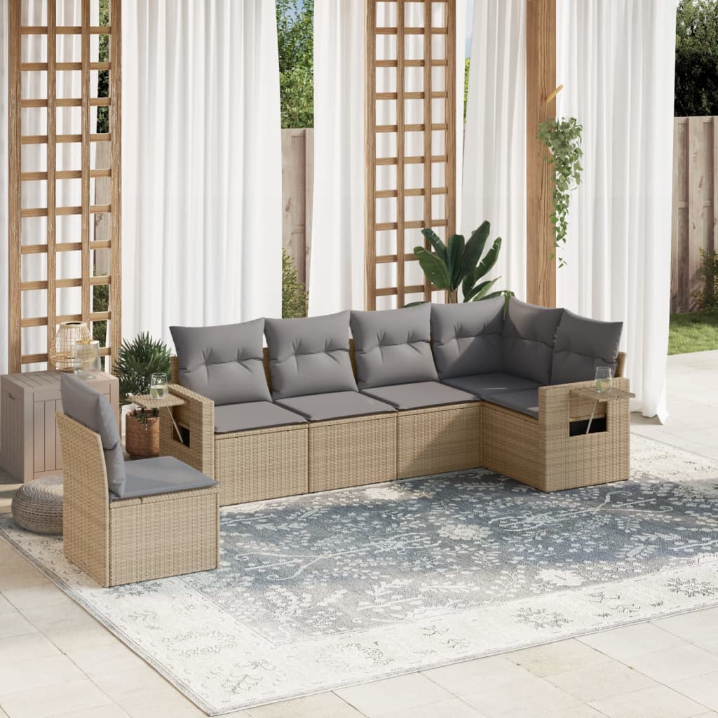 Matgrupp För Trädgården Med Dynor 7 Delar Beige Konstrotting