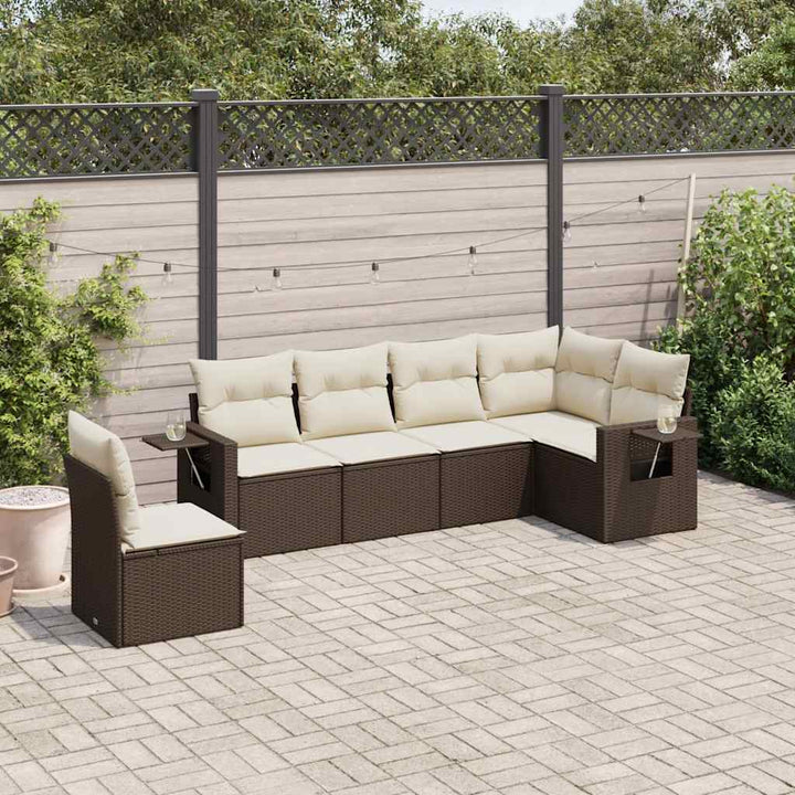 Matgrupp För Trädgården Med Dynor 7 Delar Beige Konstrotting