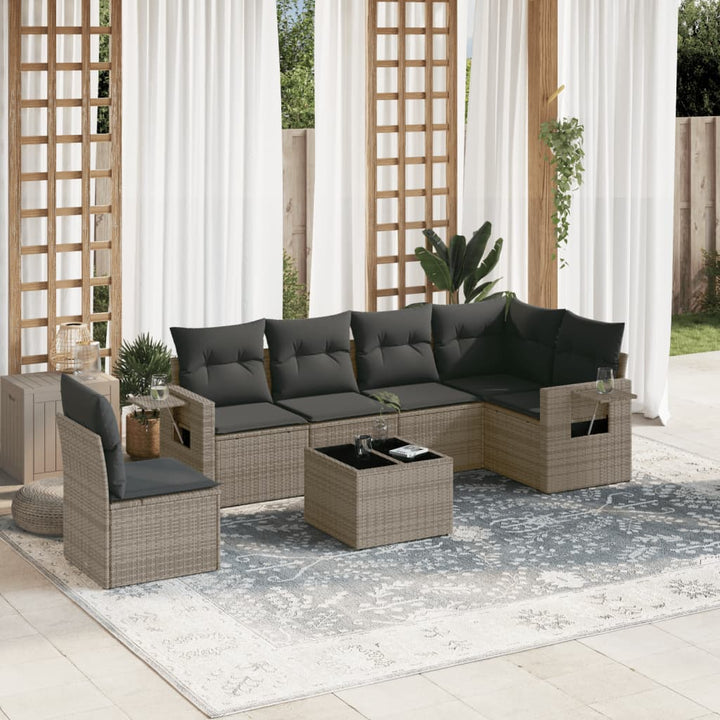 Matgrupp För Trädgården Med Dynor 7 Delar Beige Konstrotting