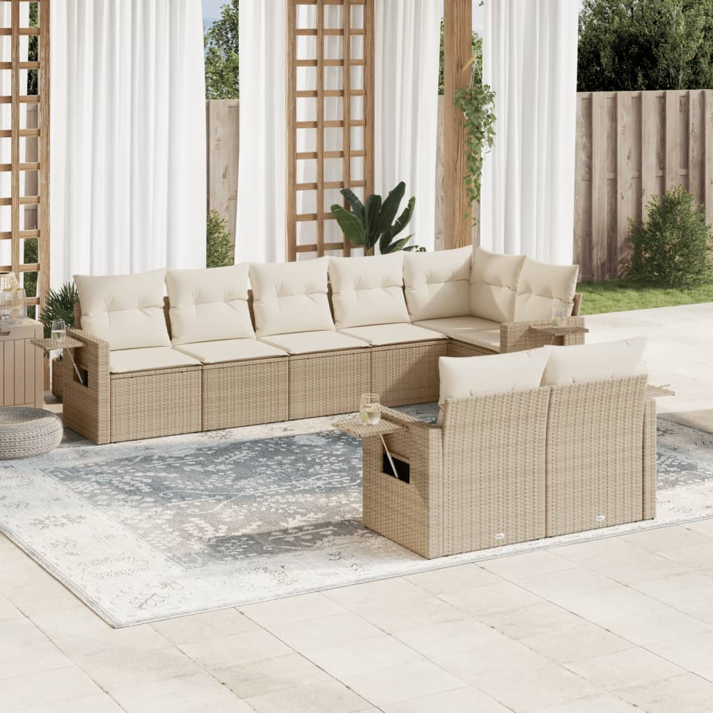 Matgrupp För Trädgården Med Dynor 8 Delar Beige Konstrotting