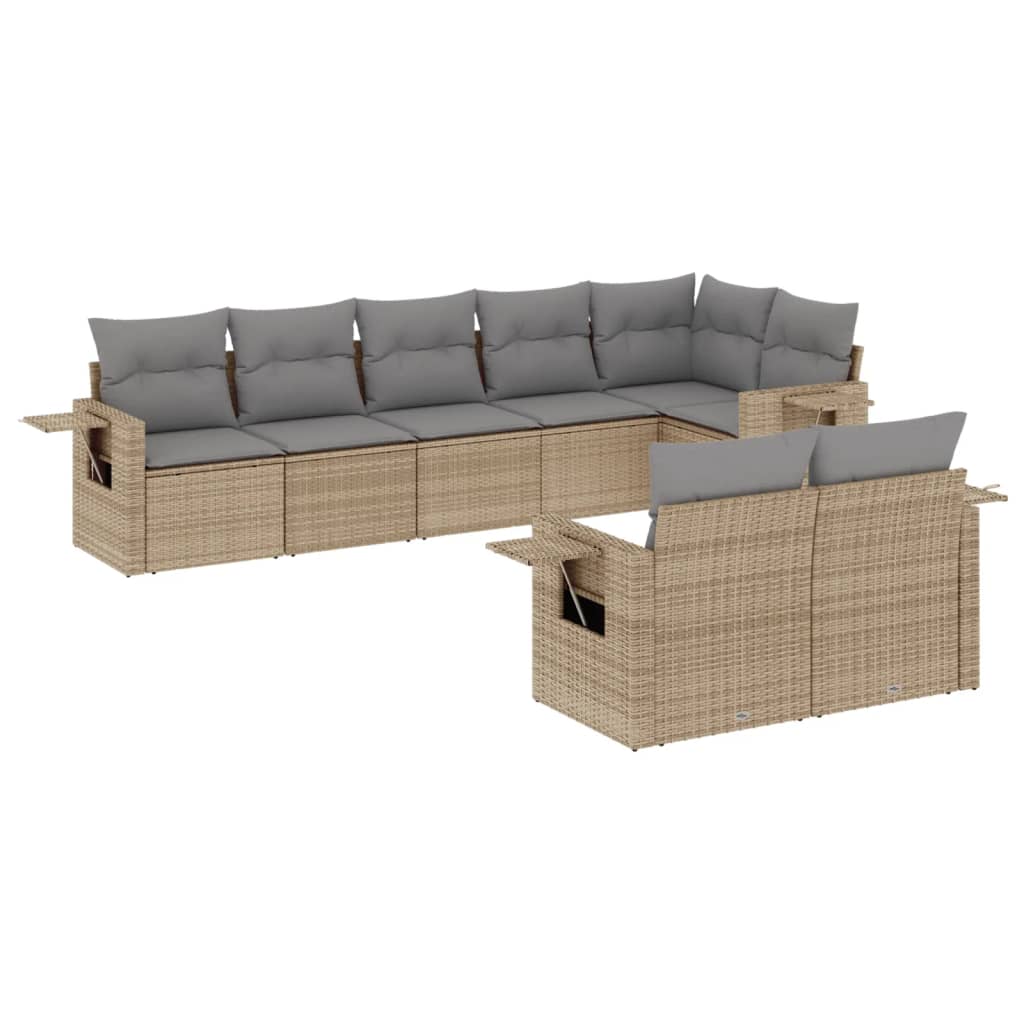 Matgrupp För Trädgården Med Dynor 8 Delar Beige Konstrotting