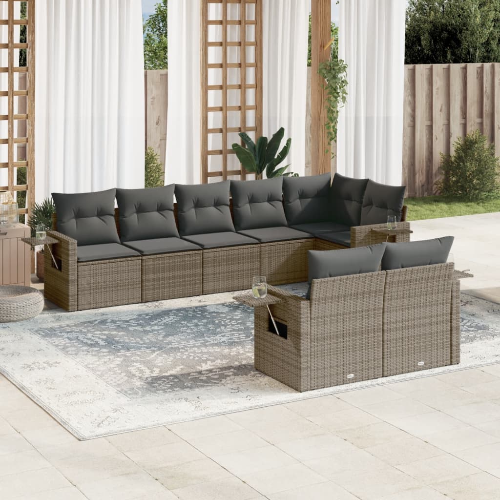 Matgrupp För Trädgården Med Dynor 8 Delar Beige Konstrotting