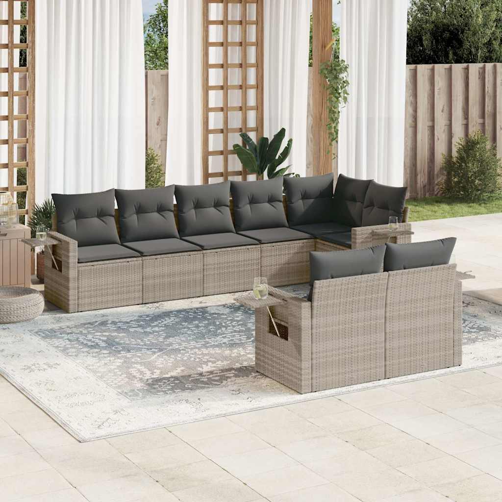Matgrupp För Trädgården Med Dynor 8 Delar Beige Konstrotting