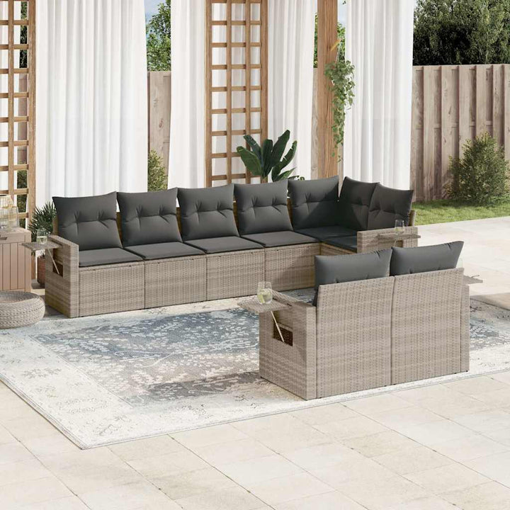 Matgrupp För Trädgården Med Dynor 8 Delar Beige Konstrotting