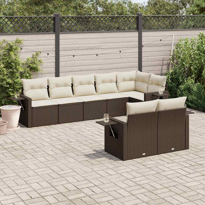Matgrupp För Trädgården Med Dynor 8 Delar Beige Konstrotting