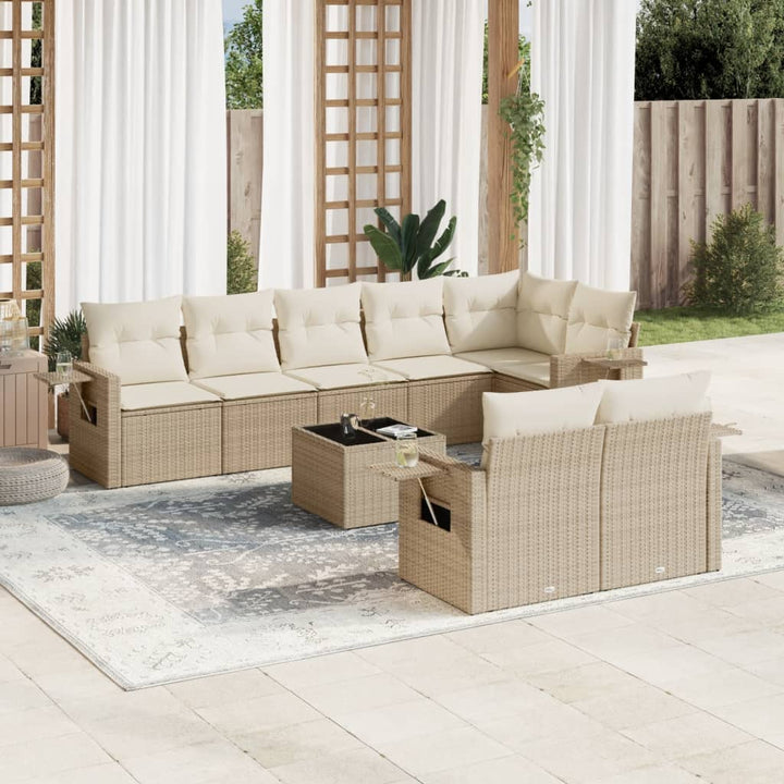 Matgrupp För Trädgården Med Dynor 8 Delar Beige Konstrotting
