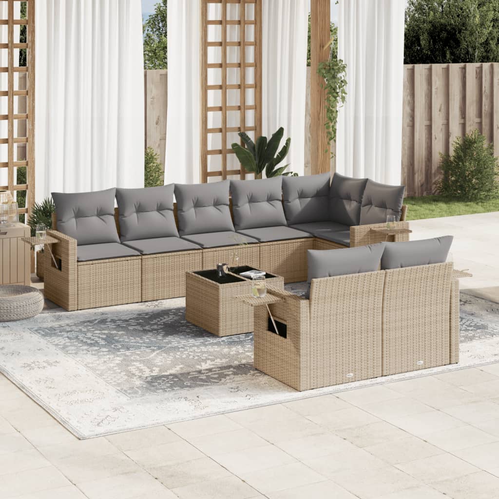 Matgrupp För Trädgården Med Dynor 8 Delar Beige Konstrotting