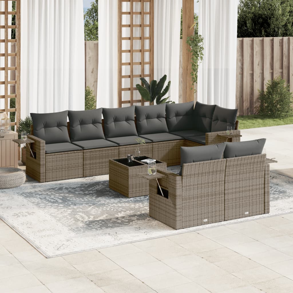 Matgrupp För Trädgården Med Dynor 8 Delar Beige Konstrotting