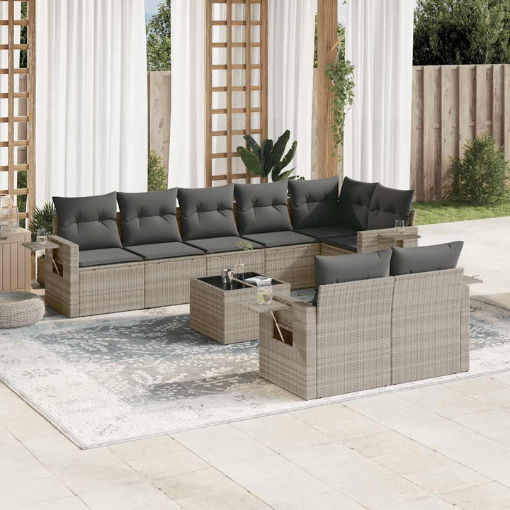 Matgrupp För Trädgården Med Dynor 8 Delar Beige Konstrotting