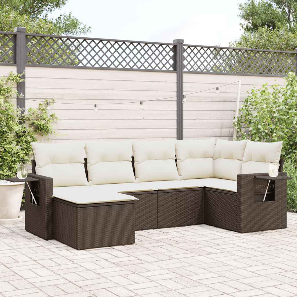 Soffgrupp För Trädgården Med Dynor 6 Delar Beige Konstrotting