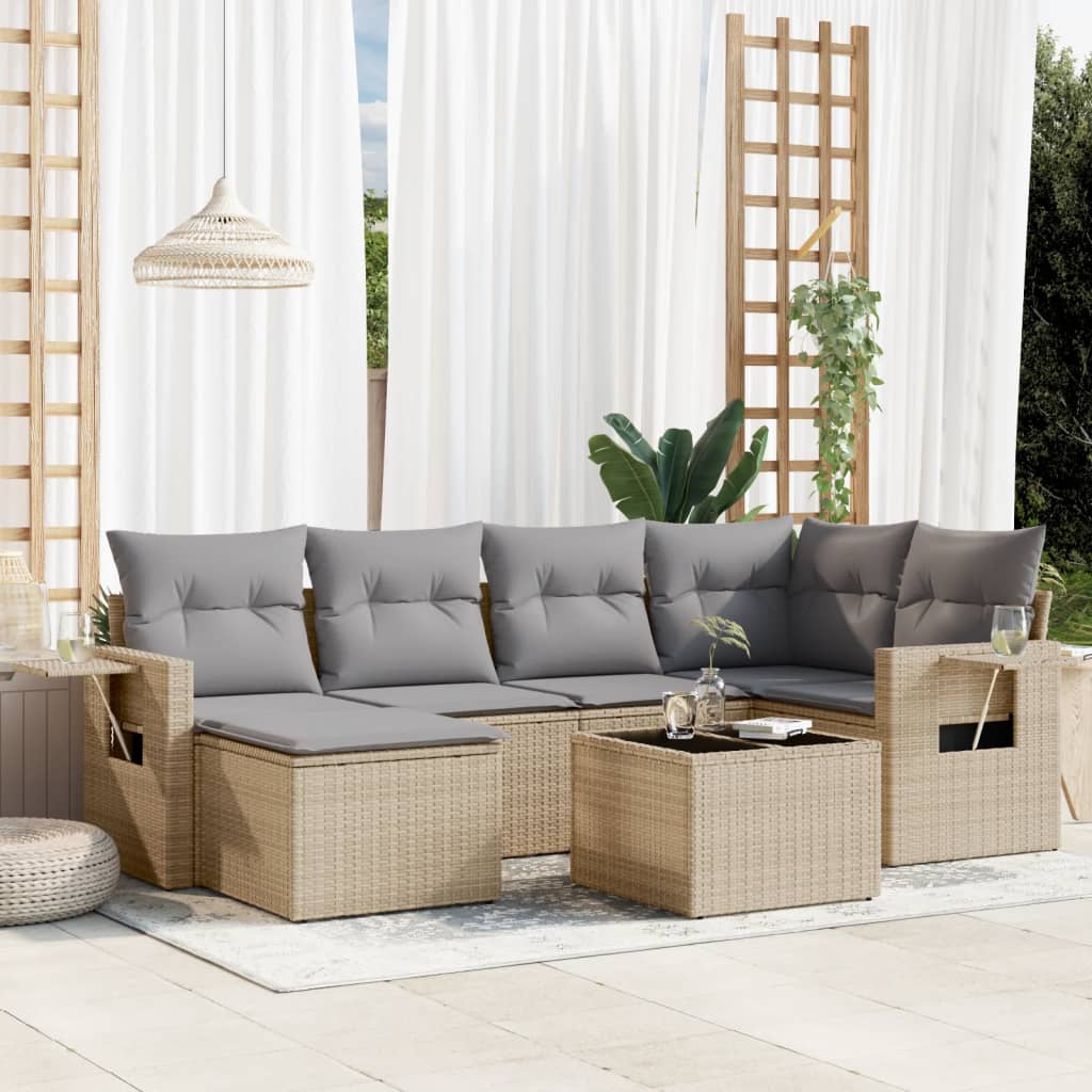 Soffgrupp För Trädgården Med Dynor 6 Delar Beige Konstrotting