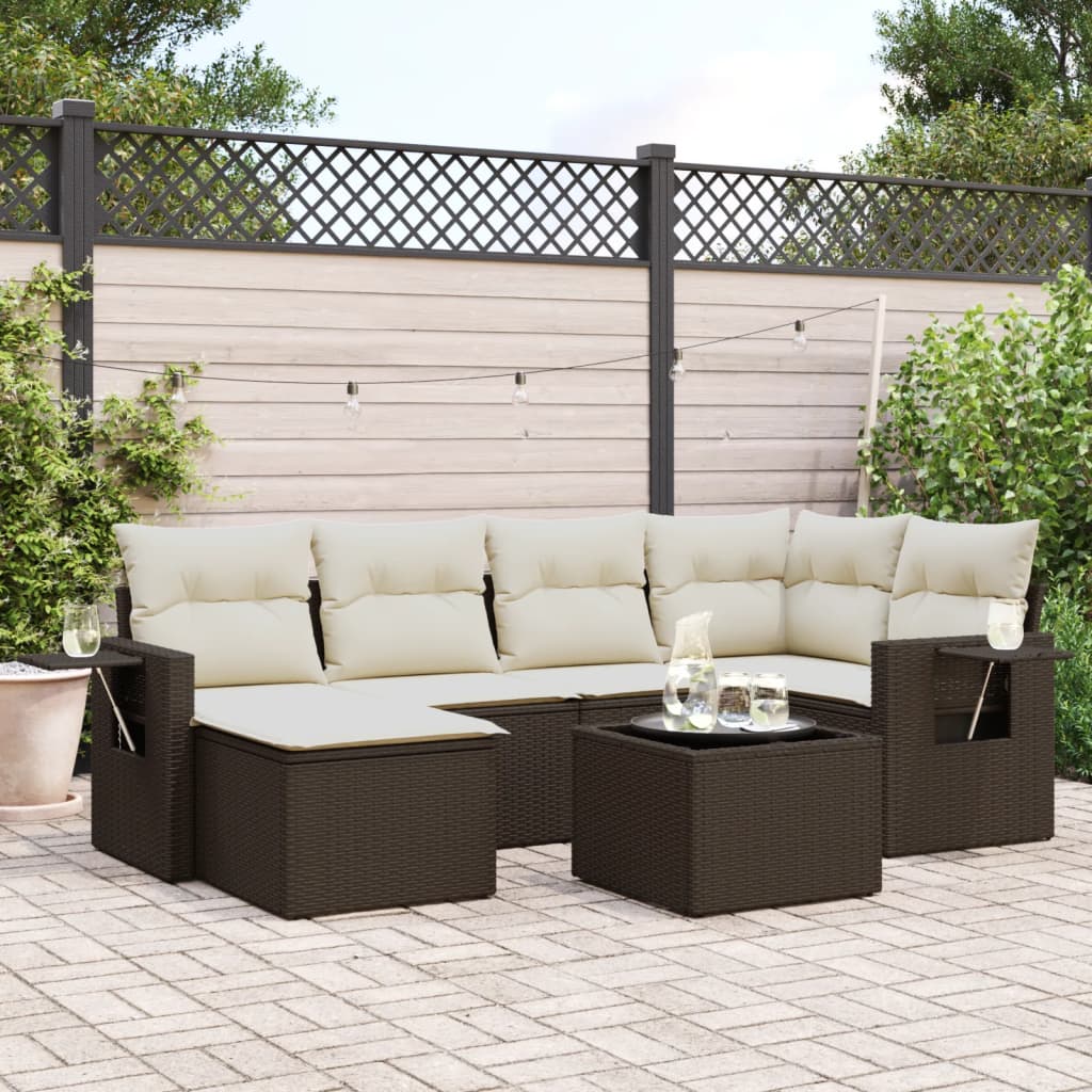 Soffgrupp För Trädgården Med Dynor 6 Delar Beige Konstrotting