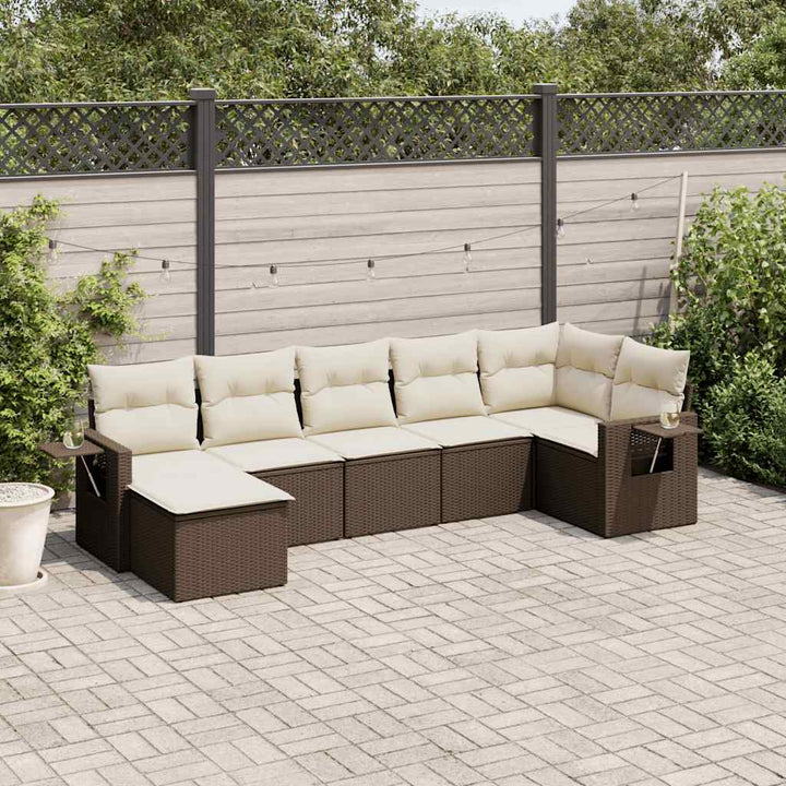 Matgrupp För Trädgården Med Dynor 8 Delar Beige Konstrotting