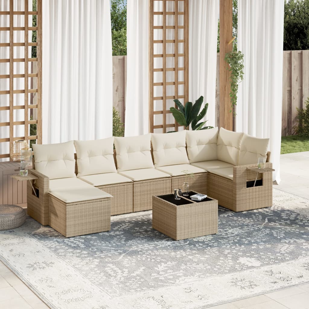 Matgrupp För Trädgården Med Dynor 8 Delar Beige Konstrotting