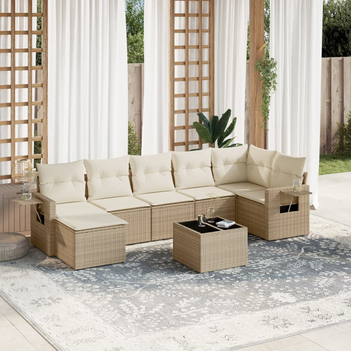 Matgrupp För Trädgården Med Dynor 8 Delar Beige Konstrotting