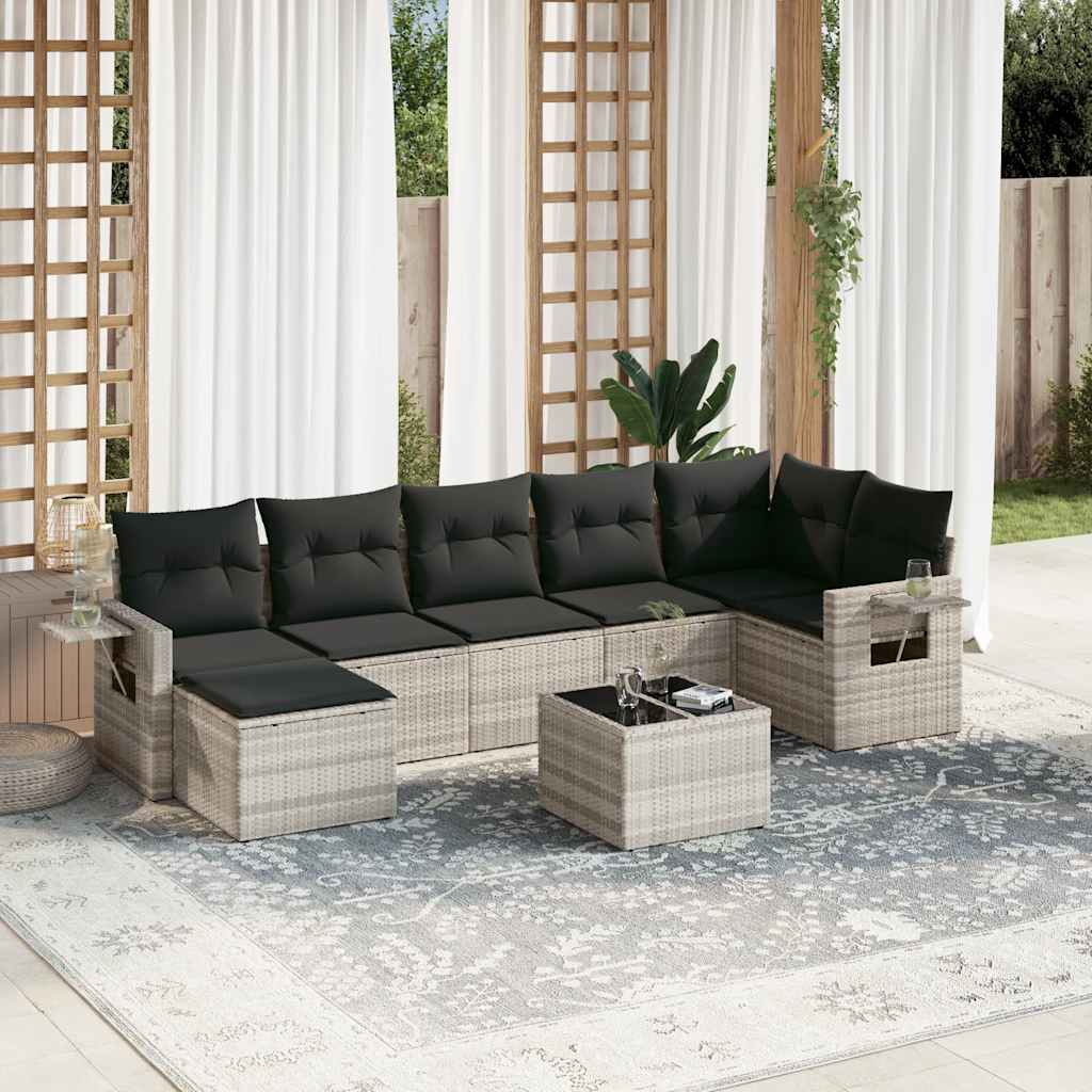 Matgrupp För Trädgården Med Dynor 8 Delar Beige Konstrotting